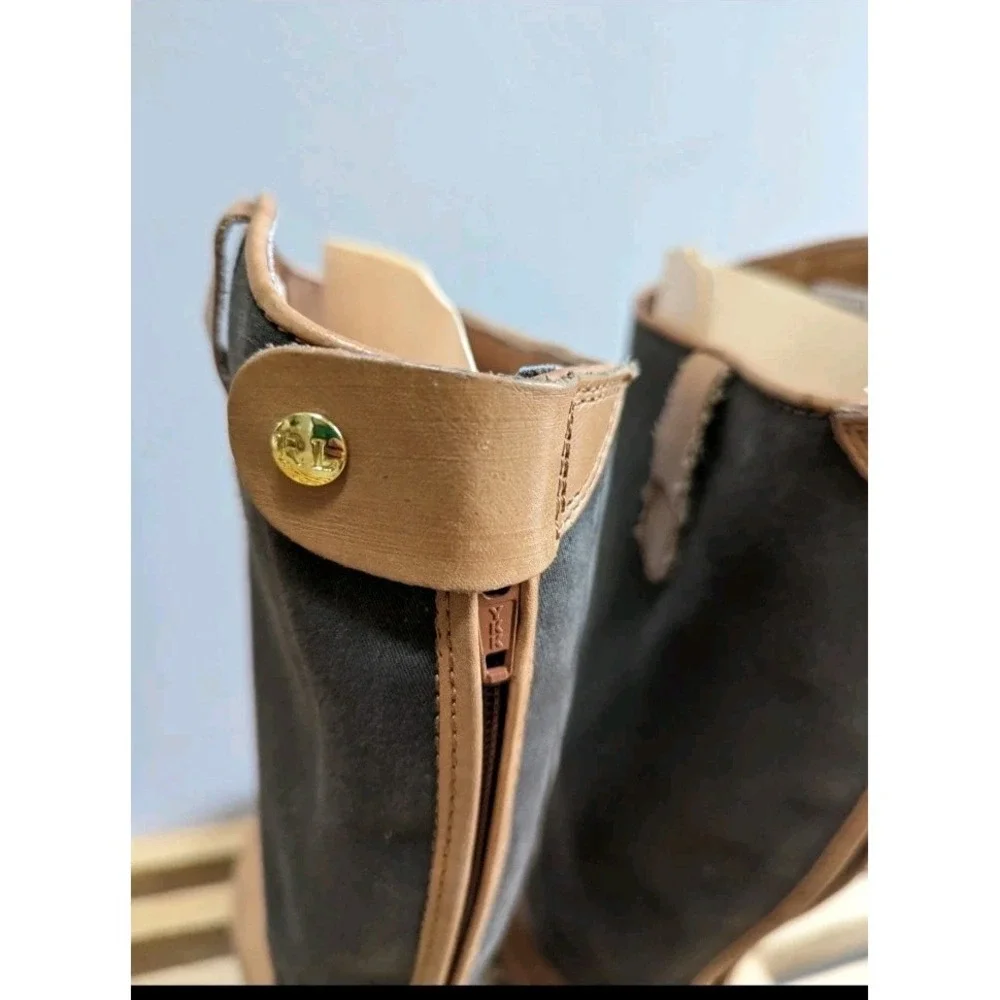 Ralph Lauren Leather Canvas Boots Size 13.5 Girls Tall Riding Equestrian